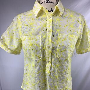 3For$20 Merona Yellow White Embroidery Button Downshift Size: XS